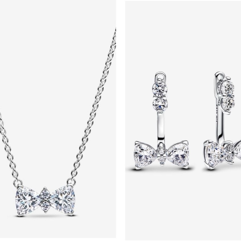 Silver Bow Necklace and Earring Set